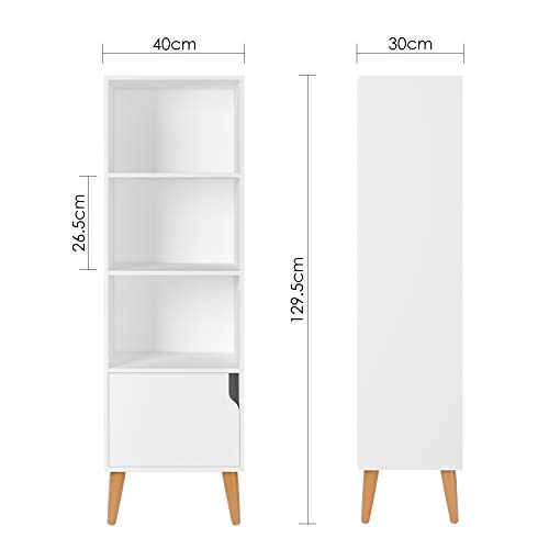 Homfa Estantería Librería Estantería para Libros Estantería de Pared con 4 Cubos 1 Puerta Blanco 40x30x129.5cm