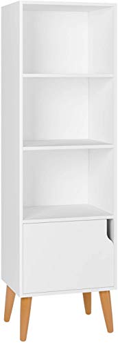 Homfa Estantería Librería Estantería para Libros Estantería de Pared con 4 Cubos 1 Puerta Blanco 40x30x129.5cm