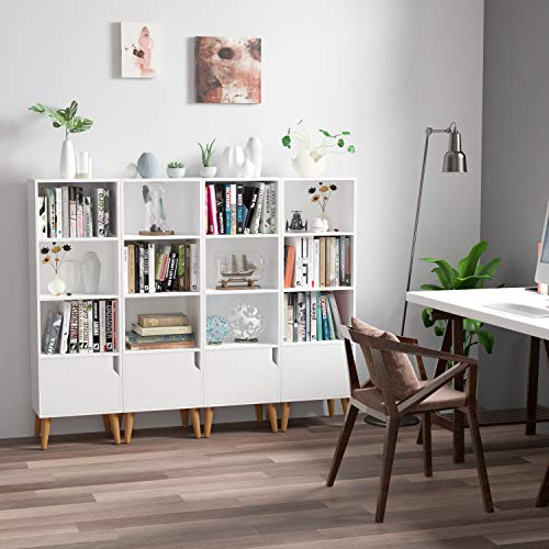 Homfa Estantería Librería Estantería para Libros Estantería de Pared con 4 Cubos 1 Puerta Blanco 40x30x129.5cm