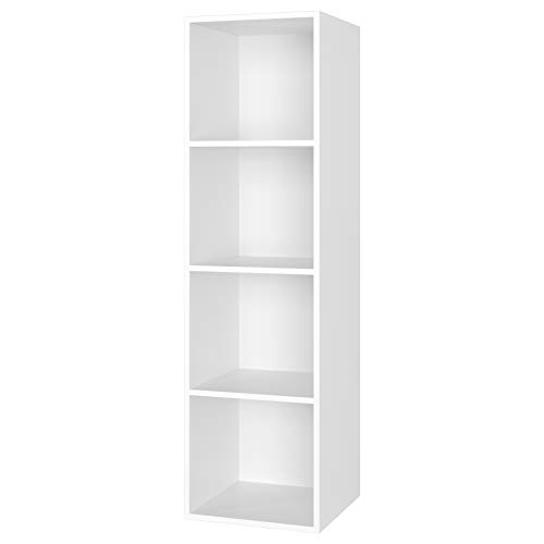 Homfa Estantería para Libros Estantería de Pared Librería con 4 Niveles para Salón Estudio Blanca 30x30x106cm