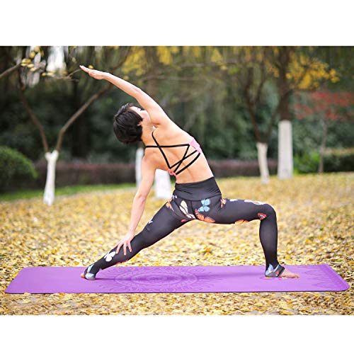 Homfa Esterilla de Yoga Antideslizante 2-in-1 de Tapete y Toalla Yoga Mat Sudor Absorbente Colchoneta de Gimnasia de PU y Caucho Natural con Double Capas 4.0 mm de Grosor 185 x 68 de Color Morado