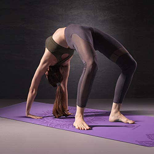 Homfa Esterilla de Yoga Antideslizante 2-in-1 de Tapete y Toalla Yoga Mat Sudor Absorbente Colchoneta de Gimnasia de PU y Caucho Natural con Double Capas 4.0 mm de Grosor 185 x 68 de Color Morado