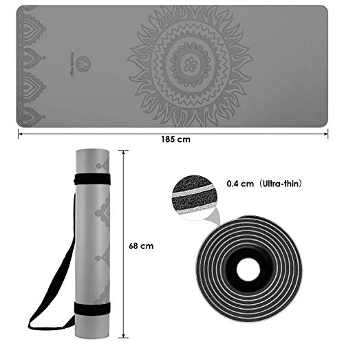 Homfa Esterilla de Yoga Antideslizante 2-in-1 de Tapete y Toalla Yoga Mat Sudor Absorbente Colchoneta de Gimnasia de PU y Caucho Natural con Double Capas 4.0 mm de Grosor 185 x 68 de Color Gris