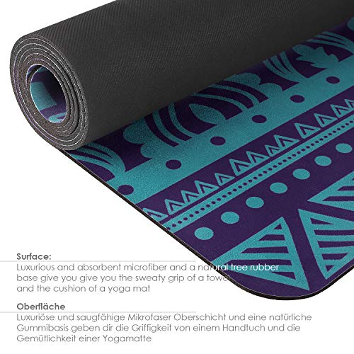 HOMFA Esterilla Yoga Antideslizante Yoga Mat 2-in-1 de Tapete y Toalla Double Capa 4.2mm de Grosor Colchoneta de yoga de Caucho Natural 185 x 67.4cm (Morado oscuro)