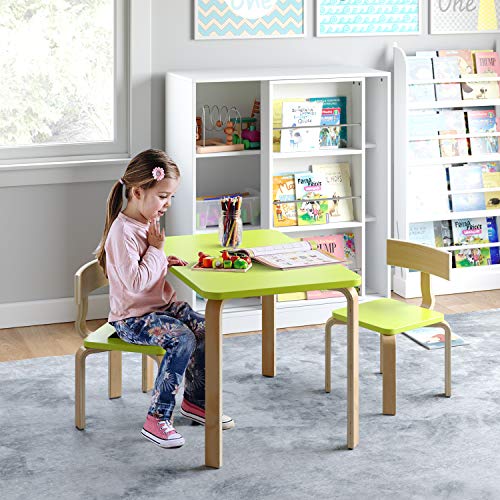 Homfa Juego de Mesa y 2 Sillas para Niños Muebles Infantiles Mesa con Sillas para Ñinos de 2-10 Años Verde