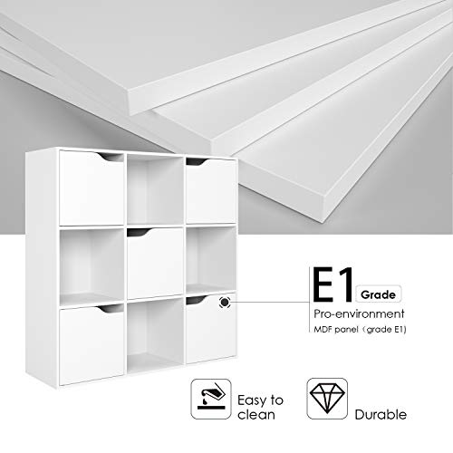 Homfa Librería Estantería de Pared para Libros y Almacenaje con 9 Cubos y 5 Puertas 90x29x90cm