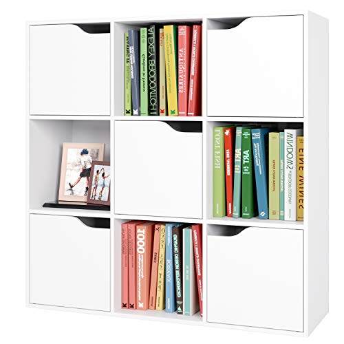 Homfa Librería Estantería de Pared para Libros y Almacenaje con 9 Cubos y 5 Puertas 90x29x90cm