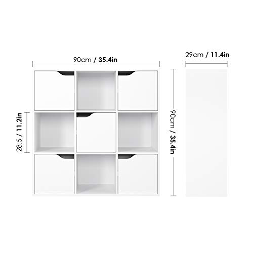 Homfa Librería Estantería de Pared para Libros y Almacenaje con 9 Cubos y 5 Puertas 90x29x90cm