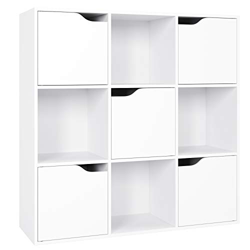 Homfa Librería Estantería de Pared para Libros y Almacenaje con 9 Cubos y 5 Puertas 90x29x90cm