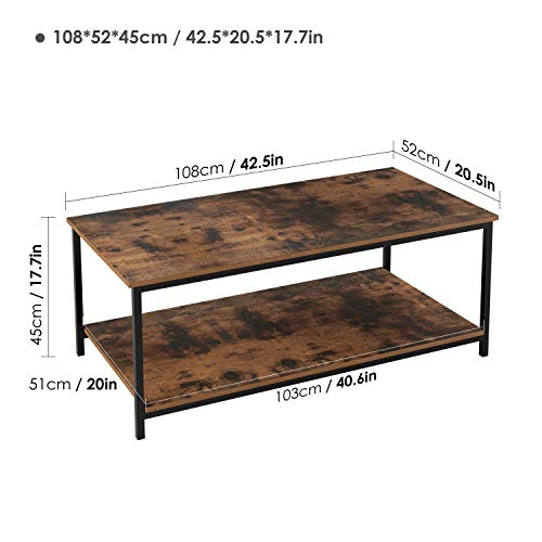 Homfa Mesa de Centro Mesa Auxiliar Salón Mesa de Café Mesa Metálica y Madera con 2 Niveles Negro y Vintage 108x52x45cm