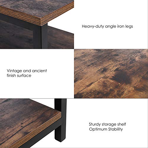 Homfa Mesa de Centro Mesa Auxiliar Salón Mesa de Café Mesa Metálica y Madera con 2 Niveles Negro y Vintage 108x52x45cm