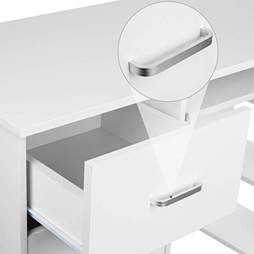 Homfa Mesa de Escritorio Mesa de Ordenador Escritorio de Oficina Estudio con 3 Cajones 3 Estantes Blanco 109x49x75cm