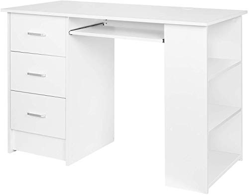 Homfa Mesa de Escritorio Mesa de Ordenador Escritorio de Oficina Estudio con 3 Cajones 3 Estantes Blanco 109x49x75cm