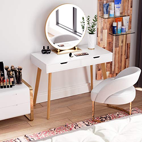 Homfa Mesa de Escritorio Mesa para Ordenador Escritorio para Estudio Oficina Dormitorio con 2 Cajones Blanco 100x50x77cm