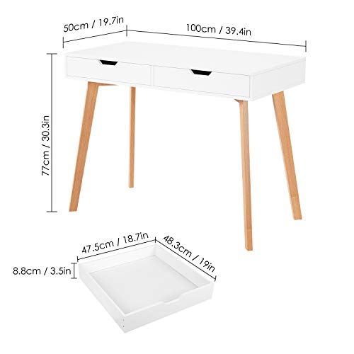 Homfa Mesa de Escritorio Mesa para Ordenador Escritorio para Estudio Oficina Dormitorio con 2 Cajones Blanco 100x50x77cm Homfa Mesa de Escritorio Mesa para Ordenador Escritorio para Estudio Oficina Dormitorio con 2 Cajones Blanco 100x50x77cm