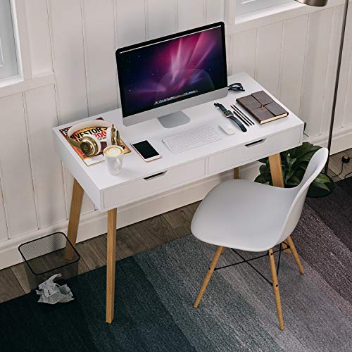 Homfa Mesa de Escritorio Mesa para Ordenador Escritorio para Estudio Oficina Dormitorio con 2 Cajones Blanco 100x50x77cm