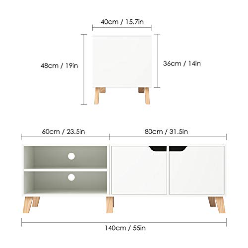 Homfa Mueble TV Salón Mesa para TV con 2 Puertas 2 Compartimientos Blanco 140x40x48cm Homfa Mueble TV Salón Mesa para TV con 2 Puertas 2 Compartimientos Blanco 140x40x48cm