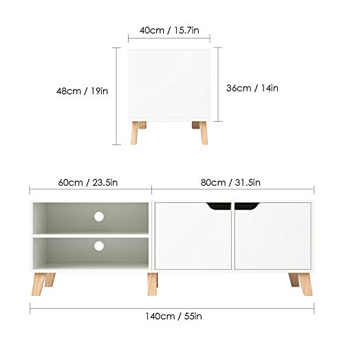 Homfa Mueble TV Salón Mesa para TV con 2 Puertas 2 Compartimientos Blanco 140x40x48cm