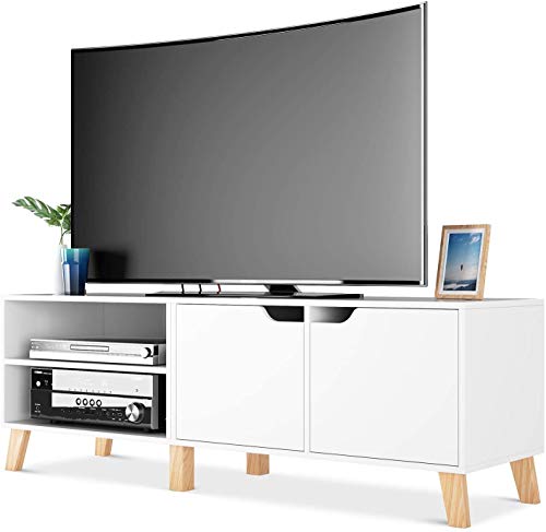 Homfa Mueble TV Salón Mesa para TV con 2 Puertas 2 Compartimientos Blanco 140x40x48cm Homfa Mueble TV Salón Mesa para TV con 2 Puertas 2 Compartimientos Blanco 140x40x48cm