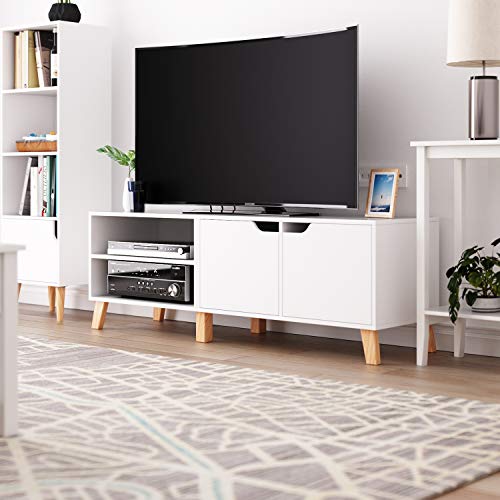 Homfa Mueble TV Salón Mesa para TV con 2 Puertas 2 Compartimientos Blanco 140x40x48cm