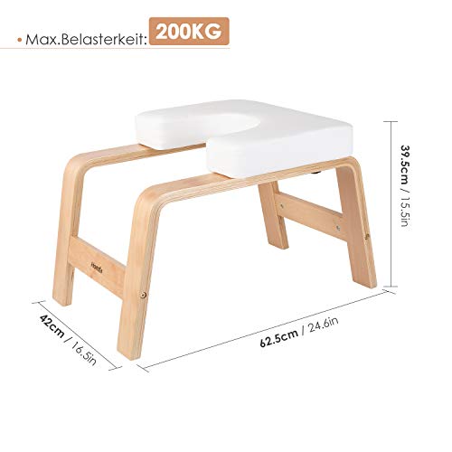 Homfa Silla de Inversión de Yoga Banco Soporte para la Cabeza Taburete de Yoga Blanco y Roble 62.5x42x39.5cm