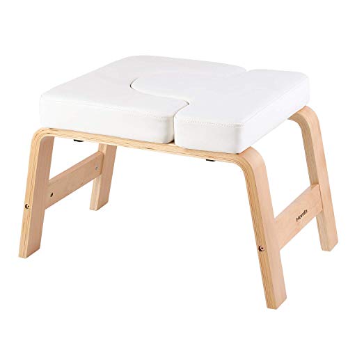 Homfa Silla de Inversión de Yoga Banco Soporte para la Cabeza Taburete de Yoga Blanco y Roble 62.5x42x39.5cm