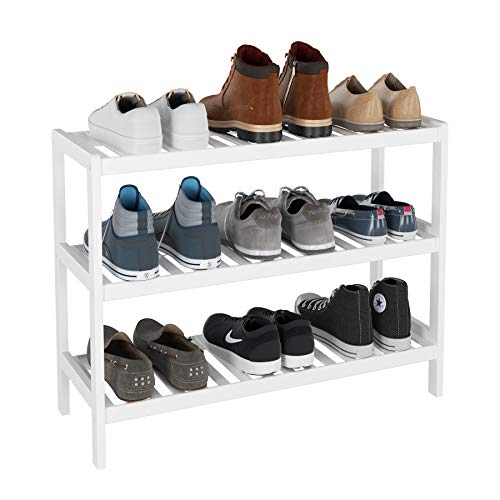 Homfa Zapatero Bambú Blanco Estantería para Zapatos Organizador Zapatos para Entrada Pasillo con 3 Estantes 70x26x55cm