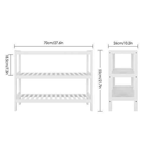 Homfa Zapatero Bambú Blanco Estantería para Zapatos Organizador Zapatos para Entrada Pasillo con 3 Estantes 70x26x55cm