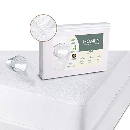 HOMFY Protector de Colchón Impermeable 160x200 (150x190), Fundas de Colchón Transpirables, Cubre Colchón, Sábana Bajera Ajustable, Fibra de Bambú Ecológica, Anti-Ácaros e Hipoalergénica