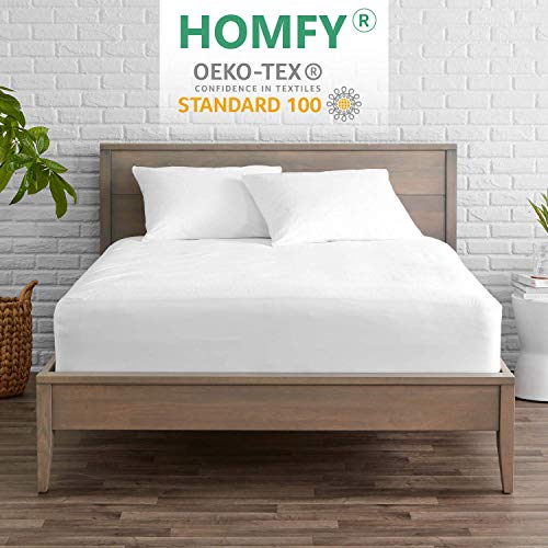 HOMFY Protector de Colchón Impermeable 90x190/200, Fundas de Colchón Transpirables, Cubre Colchón, Sábana Bajera Ajustable, Fibra de Bambú Ecológica, Anti-Ácaros e Hipoalergénica