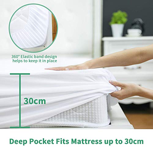 HOMFY Protector de Colchón Impermeable 90x190/200, Fundas de Colchón Transpirables, Cubre Colchón, Sábana Bajera Ajustable, Fibra de Bambú Ecológica, Anti-Ácaros e Hipoalergénica