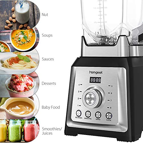 homgeek Batidora de Vaso, Licuadora Profesional 2000W, Batidora Smoothie Incluye 4 Programas Preestablecidos, 8 Velocidades Ajustables y 2 litros Jarra Tritan, 30.000 U/min, Sin BPA