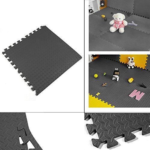 Homgrace - Alfombrillas de puzle para suelo - Esterilla protectora de goma EVA encajable, para suelos de gimnasios, cocinas o garajes - Alfombrilla para fitness de 60 x 60 x 1 cm, color negro