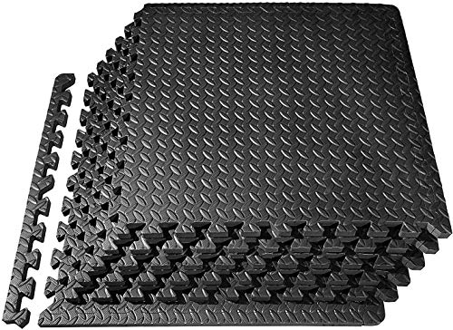 Homgrace - Alfombrillas de puzle para suelo - Esterilla protectora de goma EVA encajable, para suelos de gimnasios, cocinas o garajes - Alfombrilla para fitness de 60 x 60 x 1 cm, color negro