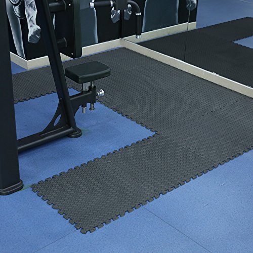 Homgrace - Alfombrillas de puzle para suelo - Esterilla protectora de goma EVA encajable, para suelos de gimnasios, cocinas o garajes - Alfombrilla para fitness de 60 x 60 x 1 cm, color negro