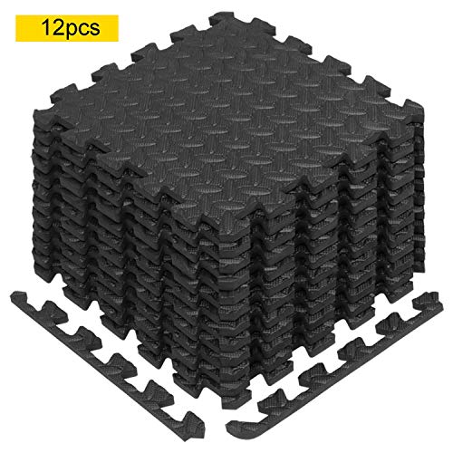 Homgrace Estilo de Enclavamiento Alfombrillas de Espuma para Protección del Suelo, Suelo de Gimnasio de Goma EVA con 16 Piezas (Negro, 16 Piezas)