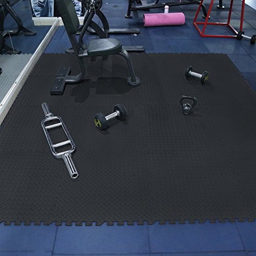 Homgrace Estilo de Enclavamiento Alfombrillas de Espuma para Protección del Suelo, Suelo de Gimnasio de Goma EVA con 16 Piezas (Negro, 16 Piezas)