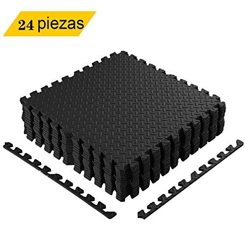 Homgrace Suelos de Gimnasio Eva Suelo Goma Alfombrilla Gimnasia Estilo de Enclavamiento Alfombrillas de Espuma para Protección (24 Pizeas-Negro)