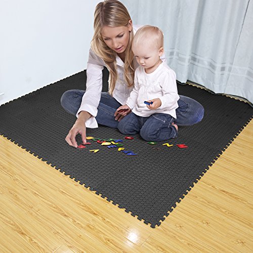 Homgrace Suelos de Gimnasio Eva Suelo Goma Alfombrilla Gimnasia Estilo de Enclavamiento Alfombrillas de Espuma para Protección (Negro, 48 Piezas)