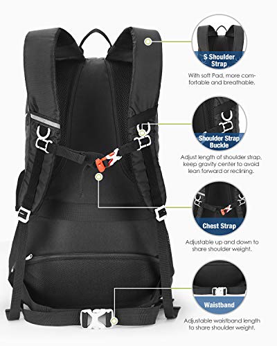 HOMIEE Mochila 45L, Mochila de Senderismo Impermeable, Tira Reflectante para Hombres Mujeres, Adecuada para Caminatas, excursiones, Macutos de Senderismo, Acampada, Estilo único Impermeable (Negro)