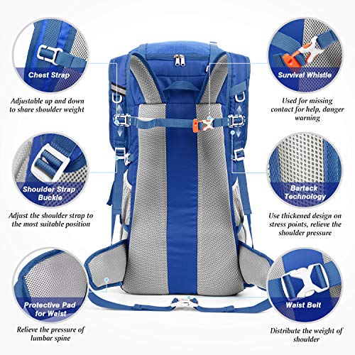 HOMIEE Mochila de Senderismo de 50 litros, Macutos de Senderismo Impermeable Multifuncional, Unisex, Mochilas de Marcha Adecuada para Senderismo, Camping, Viaje, Deportes al Aire Libre, etc (Azúl)