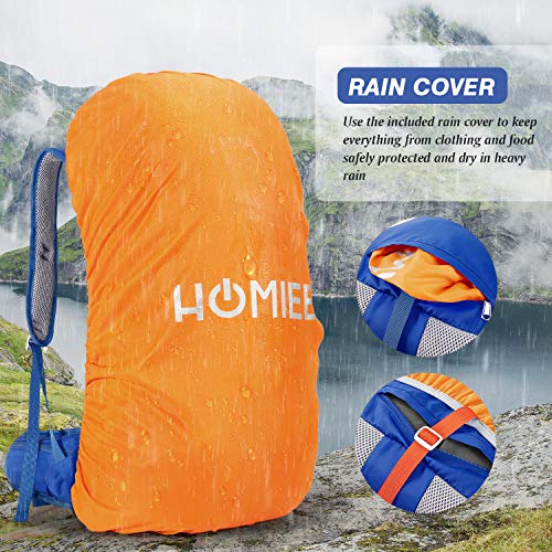 HOMIEE Mochila de Senderismo de 50 litros, Macutos de Senderismo Impermeable Multifuncional, Unisex, Mochilas de Marcha Adecuada para Senderismo, Camping, Viaje, Deportes al Aire Libre, etc (Azúl)