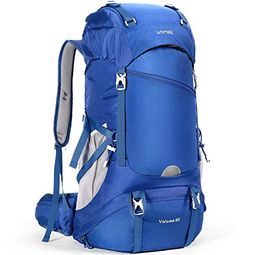 HOMIEE Mochila de Senderismo de 50 litros, Macutos de Senderismo Impermeable Multifuncional, Unisex, Mochilas de Marcha Adecuada para Senderismo, Camping, Viaje, Deportes al Aire Libre, etc (Azúl)