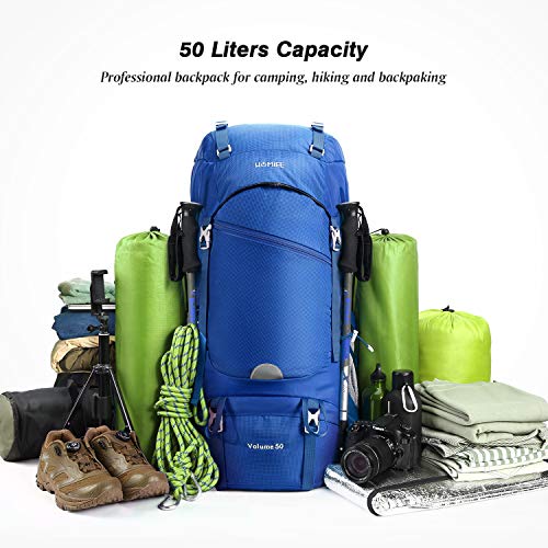 HOMIEE Mochila de Senderismo de 50 litros, Macutos de Senderismo Impermeable Multifuncional, Unisex, Mochilas de Marcha Adecuada para Senderismo, Camping, Viaje, Deportes al Aire Libre, etc (Azúl)