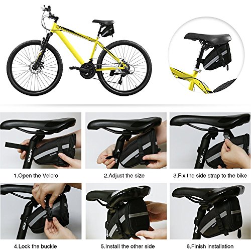 Hommie 16 En 1 Bolsa de Sillín para Bicicleta con Herramientas Multifuncional, Ideal Bolsas de Ciclismo con Tira Reflectante y Kits de Reparación para Bicicletas de Montaña, Negro