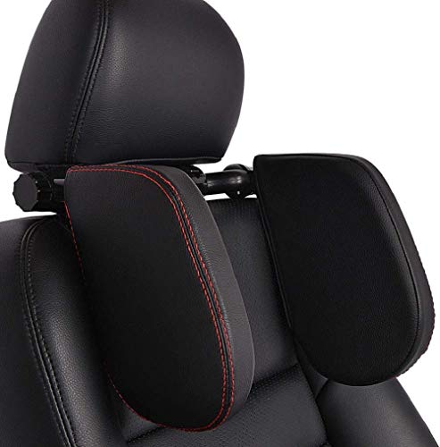 HommyFine Reposacabezas Coche con Barra Deslizante Ajustable, Cuello Almohada de Viaje para Asiento de Automóvil para Adultos y Niños Negro-rojo(Tercera Generación)