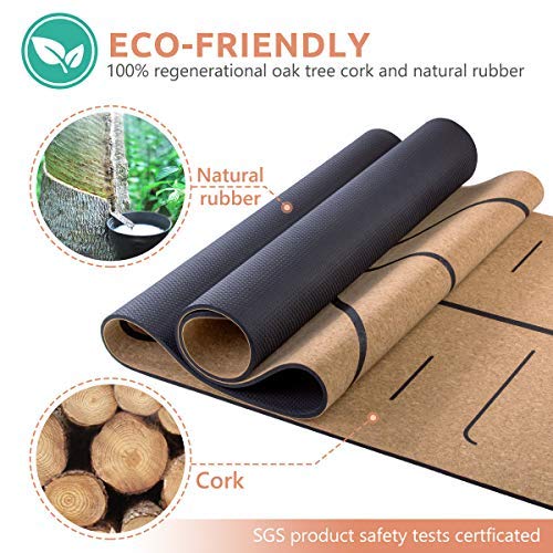 Homtiky Esterilla Yoga Antideslizante, Colchoneta Yoga de Corcho, Esterilla Deporte Hecha de Material Natural con Sistema de Línea, Yoga Mat de 183x65cm, 7mm con Cuerda de Transporte