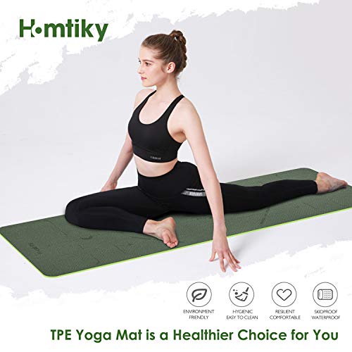 Homtiky Esterilla Yoga, Esterilla Deporte Antideslizante con Material ecológico TPE, Yoga Mat diseñado para Entrenamiento físico con Correa de Transporte y Bolsa