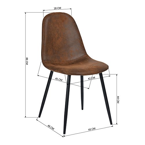 Homy Casa Dining Chairs Set de 4 sillas de Comedor Scandinavian Suede Retro Vintage Brown
