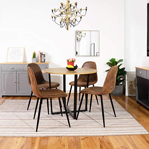 Homy Casa Dining Chairs Set de 4 sillas de Comedor Scandinavian Suede Retro Vintage Brown